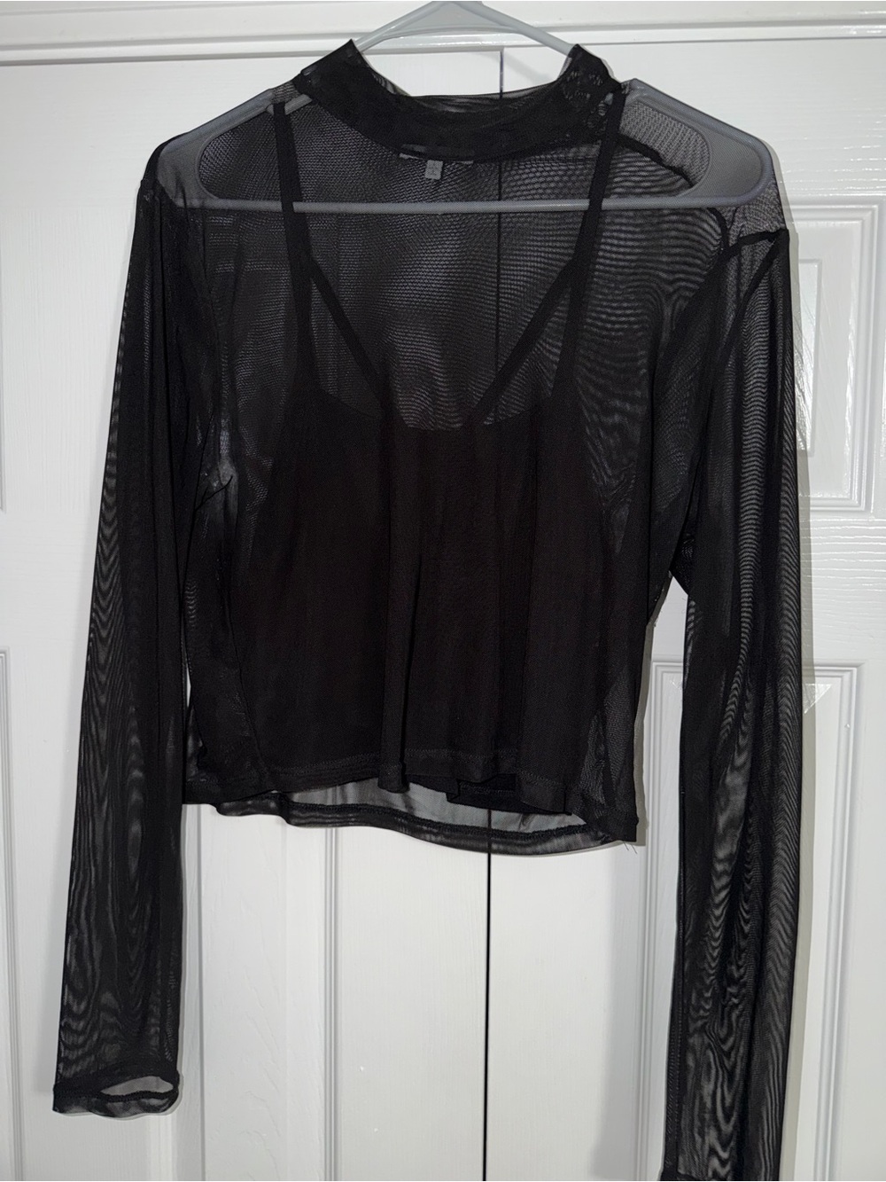Sheer Long-Sleeve Black Mesh Top